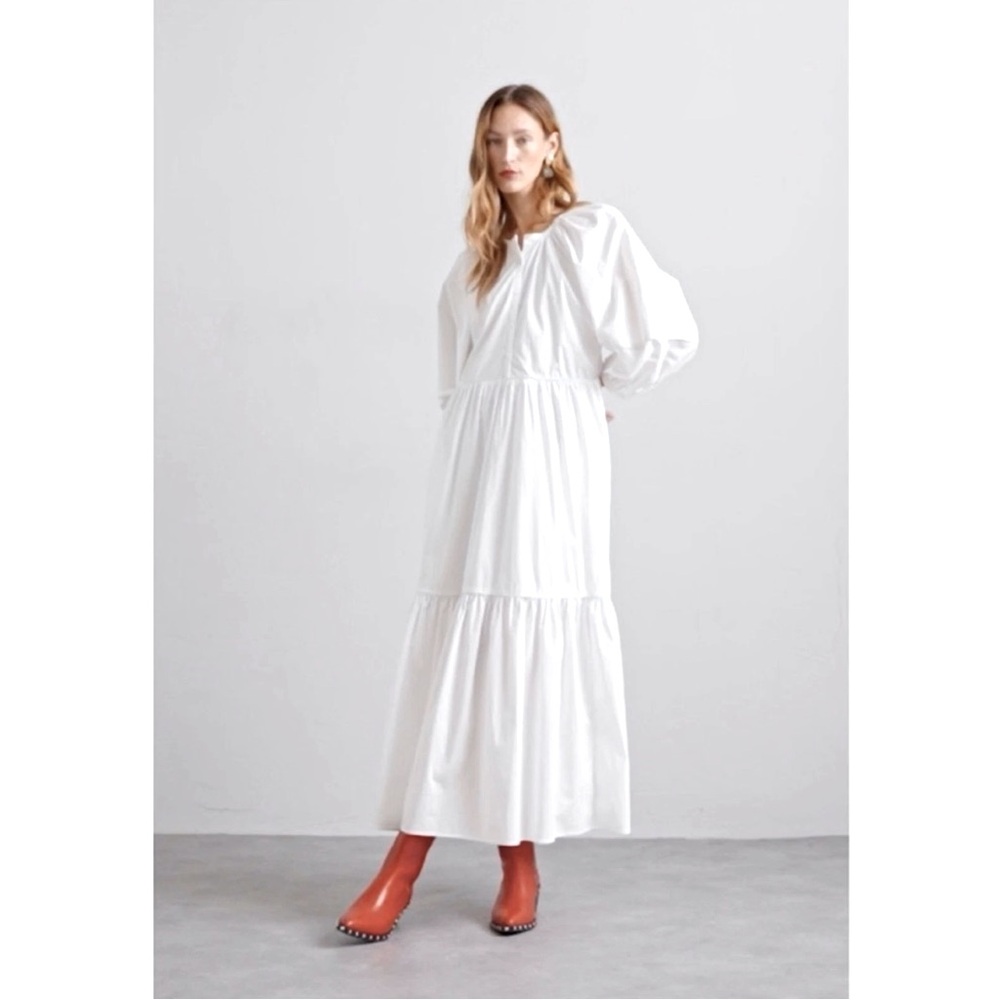 STAUD NWT Stunning White Buttoned Ruffled Bishop Sleeve Maxi Sundress - Picture 2 of 13
